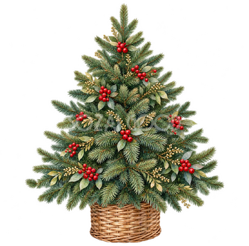 赤い実を飾ったクリスマスツリー｜水彩の無料イラスト素材 118084