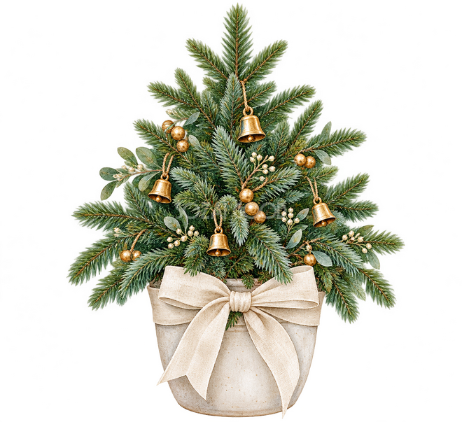 白いリボンの卓上クリスマスツリー 白いリボンの卓上クリスマスツリー