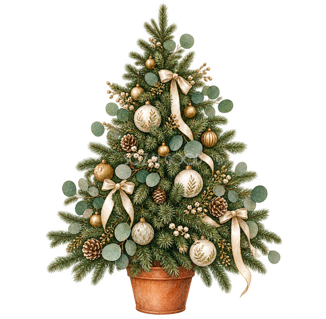 ユーカリを添えたクリスマスツリー
