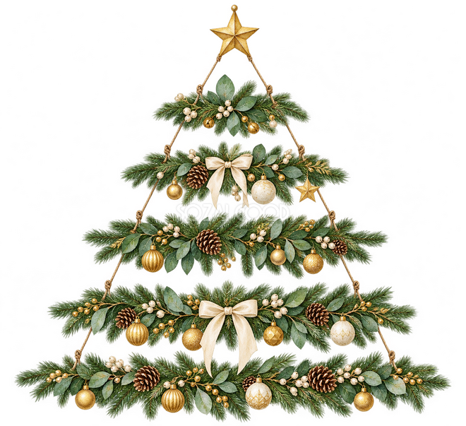枝を生かした壁掛けクリスマスツリー