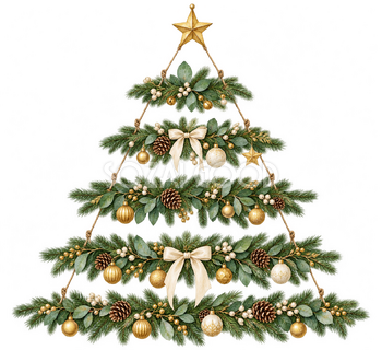 枝を生かした壁掛けクリスマスツリー｜水彩の無料イラスト素材 118090