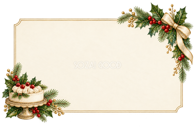 ケーキを添えたクリスマス案内枠 ケーキを添えたクリスマス案内枠