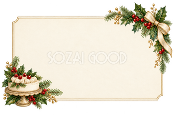 ケーキを添えたクリスマス案内枠｜水彩の無料イラスト素材 118106