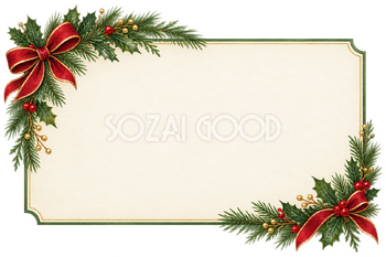 赤いリボンのクリスマス営業案内枠｜水彩の無料イラスト素材 118107