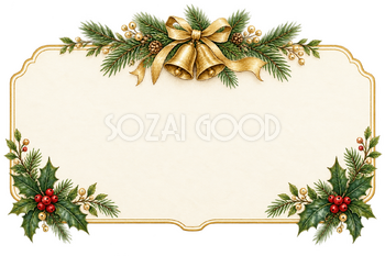 ベルとモミのクリスマス案内枠｜水彩の無料イラスト素材 118110