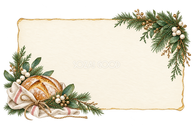 パンと冬の枝のクリスマス案内枠 パンと冬の枝のクリスマス案内枠