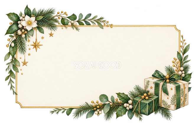 贈り物と金の星のクリスマス案内枠 贈り物と金の星のクリスマス案内枠