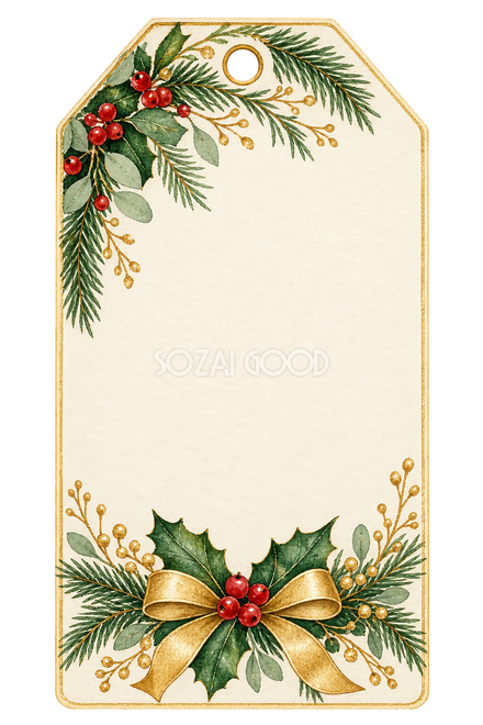 ヒイラギの縦長クリスマスタグ