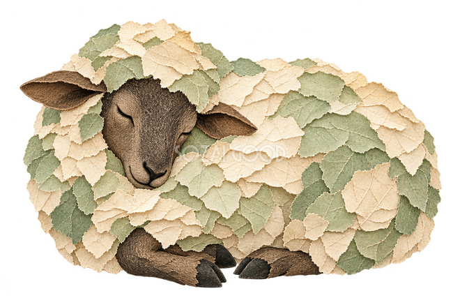 ちぎり絵で描いた眠る羊 ちぎり絵で描いた眠る羊