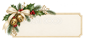 金のベルのクリスマス席札｜水彩の無料イラスト素材 118138
