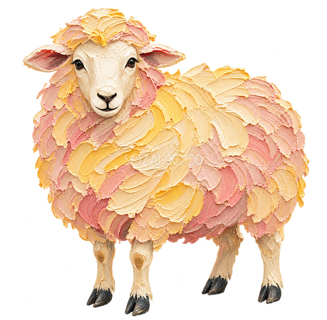 厚塗りで描いた正面を向く羊 厚塗りで描いた正面を向く羊