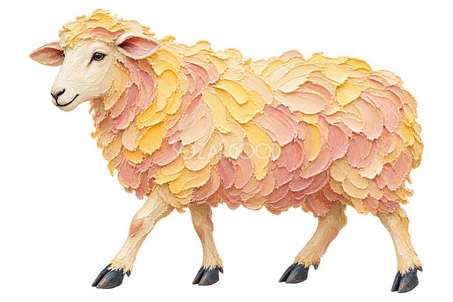 厚塗りで描いた歩く羊