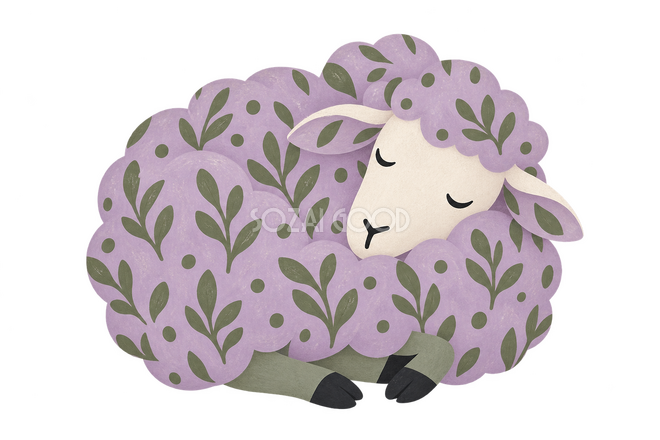 草花模様で描いた眠る羊 草花模様で描いた眠る羊