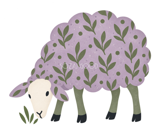 草花模様で描いた草を食べる羊 草花模様で描いた草を食べる羊