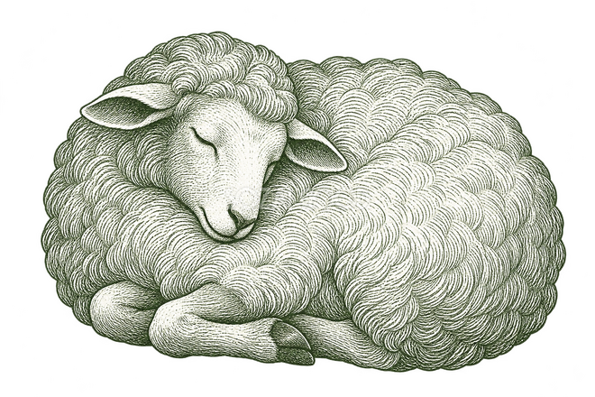 細密線画で描いた眠る羊