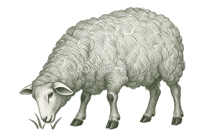 細密線画で描いた草を食べる羊 細密線画で描いた草を食べる羊