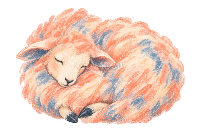 淡いパステルで描いた眠る羊