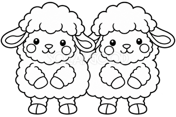 寄り添う二匹の羊の切り抜き型紙｜手作りに使える無料イラスト素材 118252
