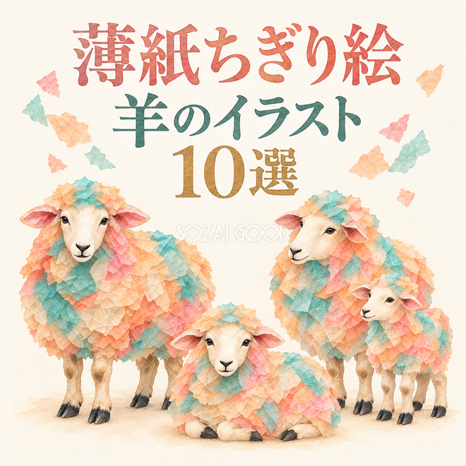 薄紙ちぎり絵の羊10選