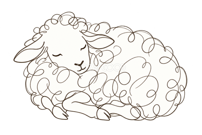 くるくる線画で描いた眠る羊 くるくる線画で描いた眠る羊