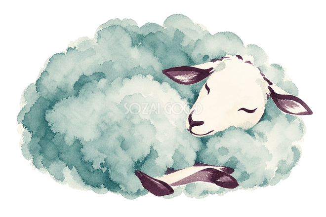 青緑の水彩で描いた眠る羊 青緑の水彩で描いた眠る羊