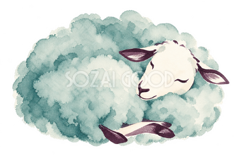 青緑の水彩で描いた眠る羊｜おしゃれな無料イラスト素材 118296