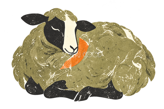 レトロ版画で描いた眠る羊 レトロ版画で描いた眠る羊