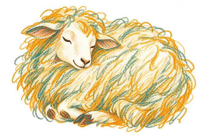クレヨン画で描いた眠る羊