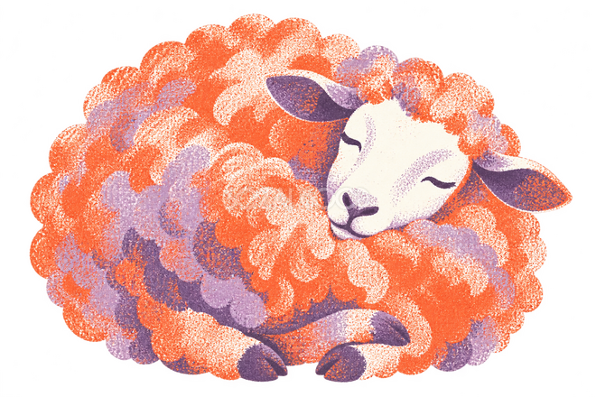 二色の版画で描いた眠る羊 二色の版画で描いた眠る羊