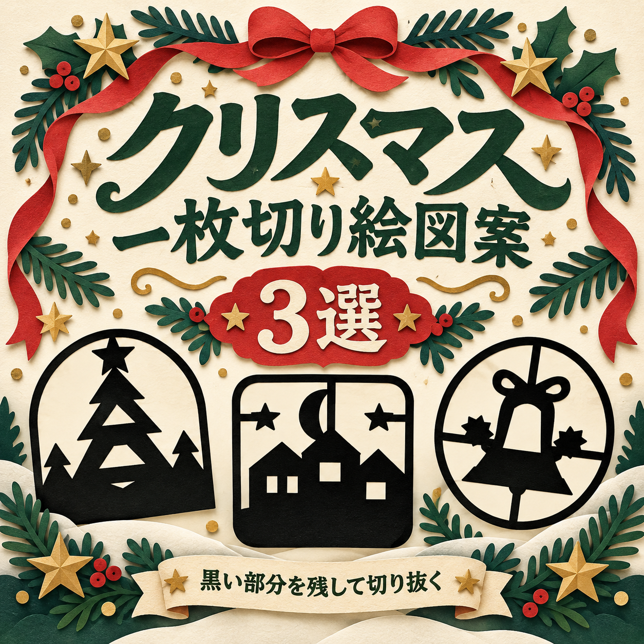 クリスマスの一枚切り絵図案3選｜無料イラスト素材 118348に写真・文字を入れる