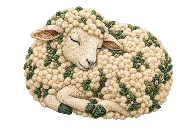 刺繍で描いた眠る羊 刺繍で描いた眠る羊