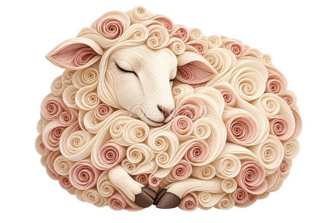 巻き紙で描いた眠る羊 巻き紙で描いた眠る羊