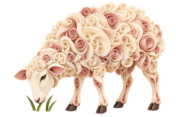 巻き紙で描いた草を食べる羊｜おしゃれな無料イラスト素材 118392