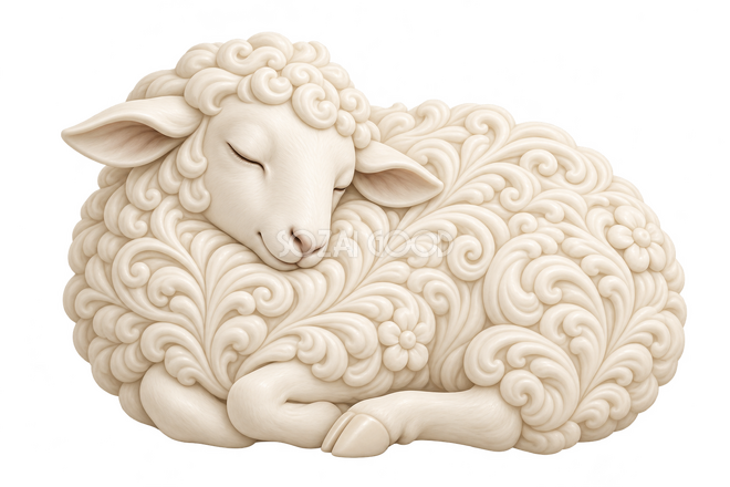 陶器の浮き彫りで描いた眠る羊