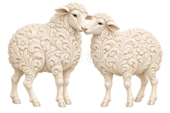 陶器の浮き彫りで描いた寄り添う二匹の羊｜おしゃれな無料イラスト素材 118416