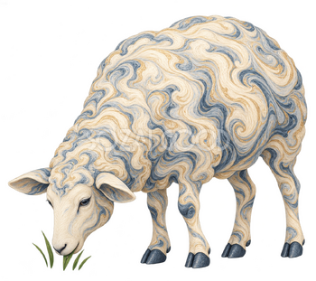 マーブル模様で描いた草を食べる羊｜おしゃれな無料イラスト素材 118425