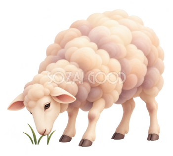 エアブラシで描いた草を食べる羊｜おしゃれな無料イラスト素材 118447