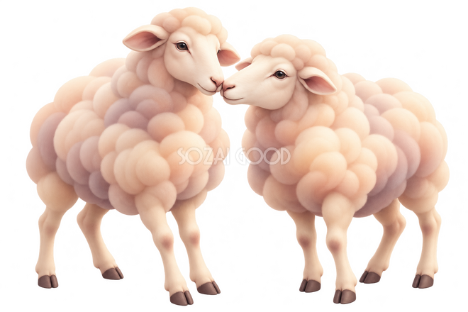 エアブラシで描いた寄り添う二匹の羊 エアブラシで描いた寄り添う二匹の羊