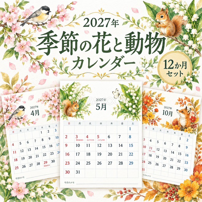 2027年 季節の花と動物カレンダー