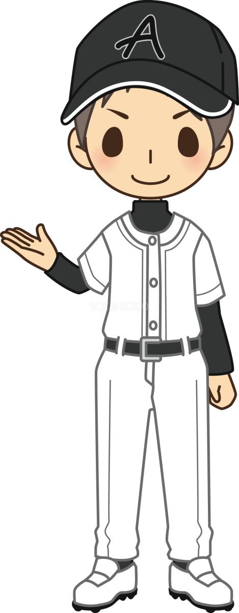 野球選手が笑顔でご案内 無料スポーツイラスト