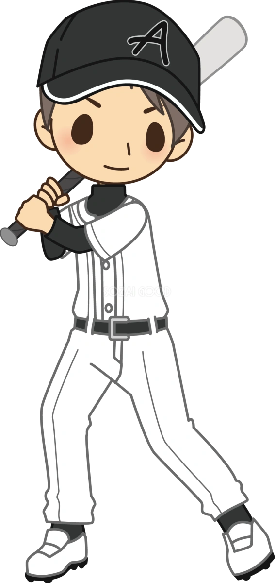 野球選手が素振り 無料スポーツイラスト