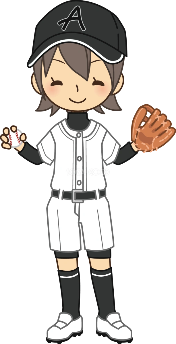 グローブとボールを持つ笑顔の女性 無料スポーツイラスト