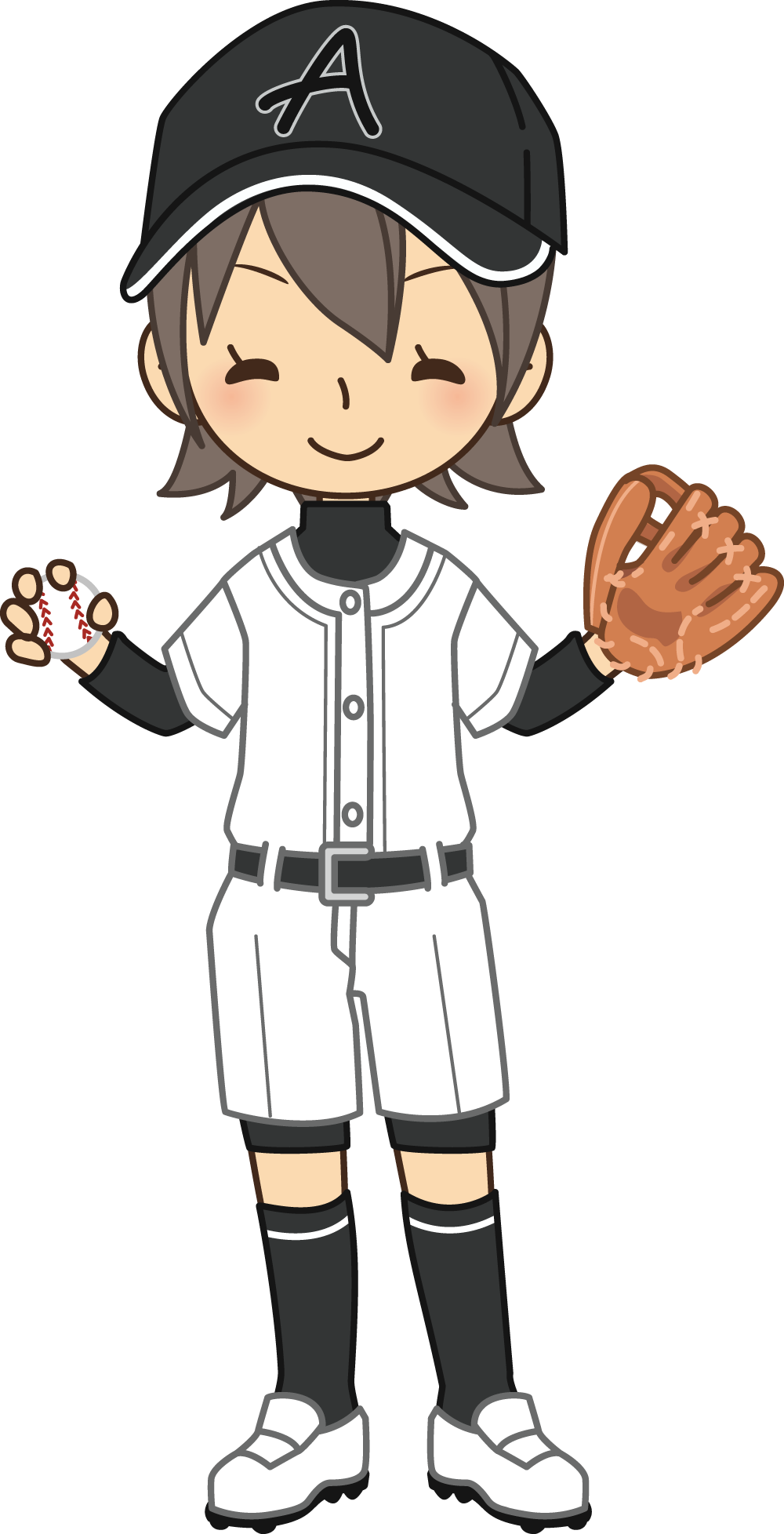 グローブとボールを持つ笑顔の女性 無料スポーツイラストに写真・文字を入れる
