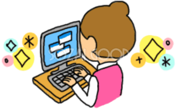 かわいいデスクに座りパソコンをする女性 人gifアニメーション