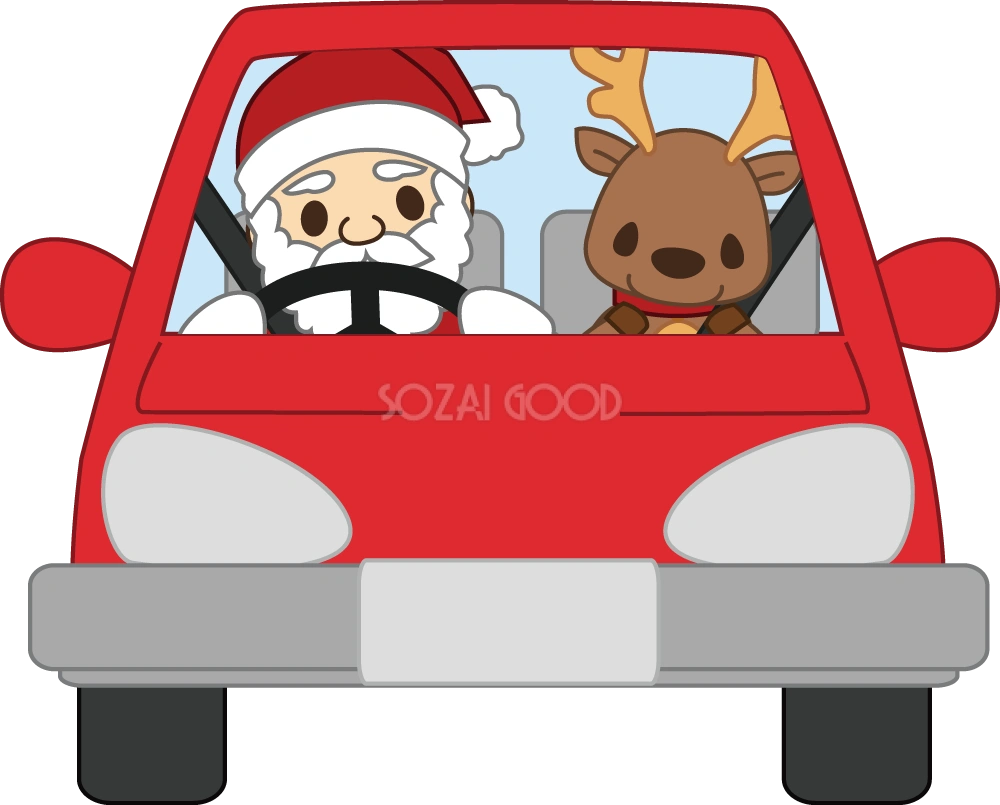 運転するサンタとトナカイ 無料イラスト