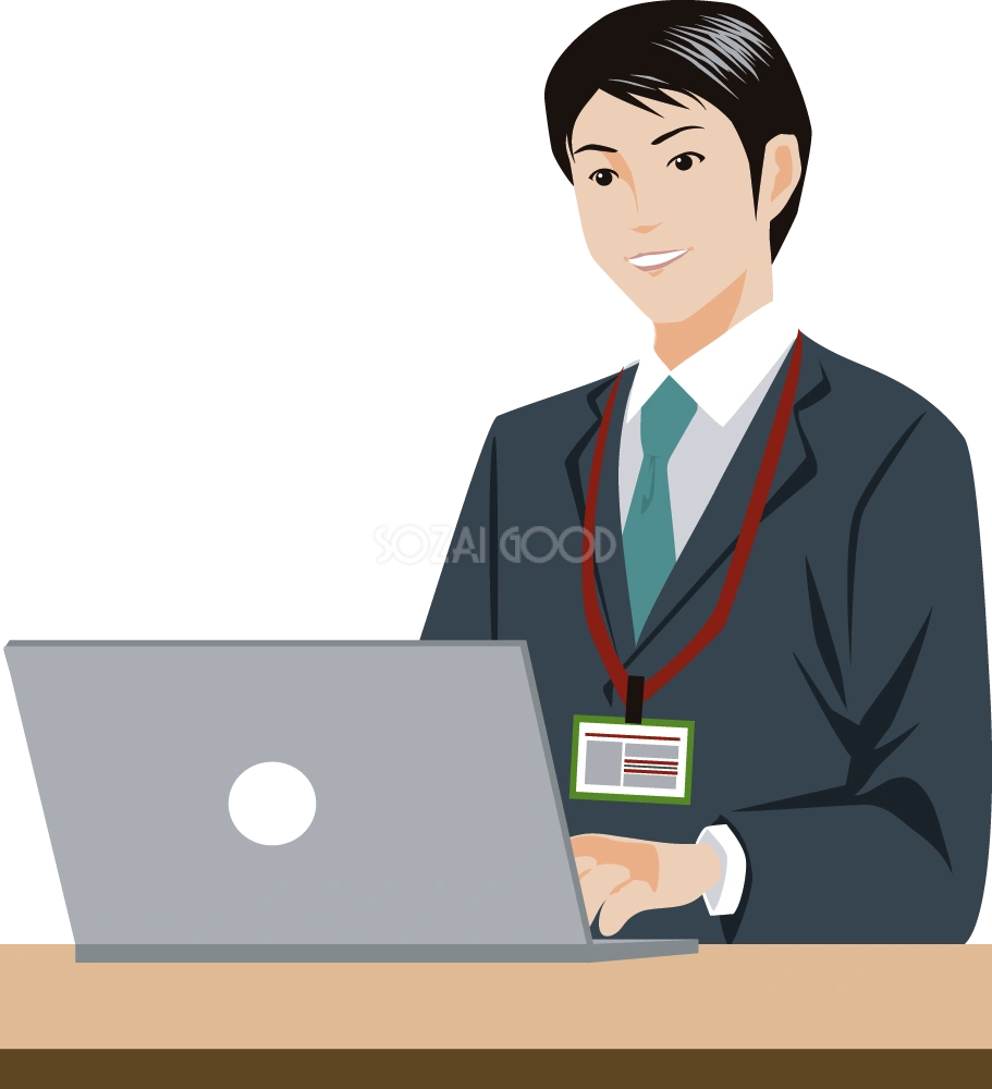 パソコンで仕事中の男性 ビジネスマン 無料イラスト