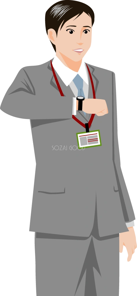 時間を気にする男性 ビジネスマン 無料イラスト