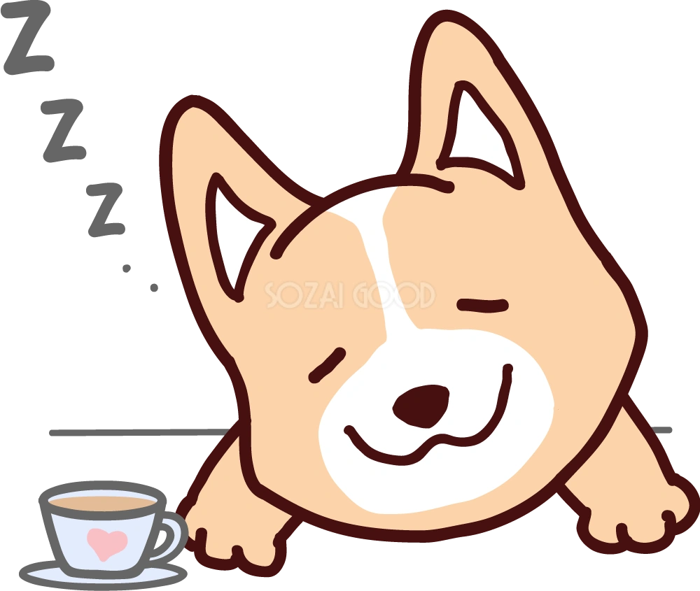眠るウェルシュ コーギー 無料犬イラスト