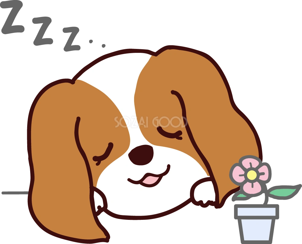 眠るキャバリアキングチャールズスパニエル 無料犬イラスト