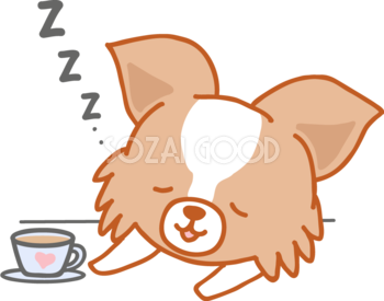 眠るパピヨン 無料犬イラスト